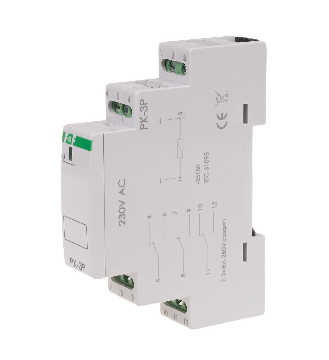 PK-3P Elektromagnetische Relais 230V AC 3x 8A 3x NO/NC IP20