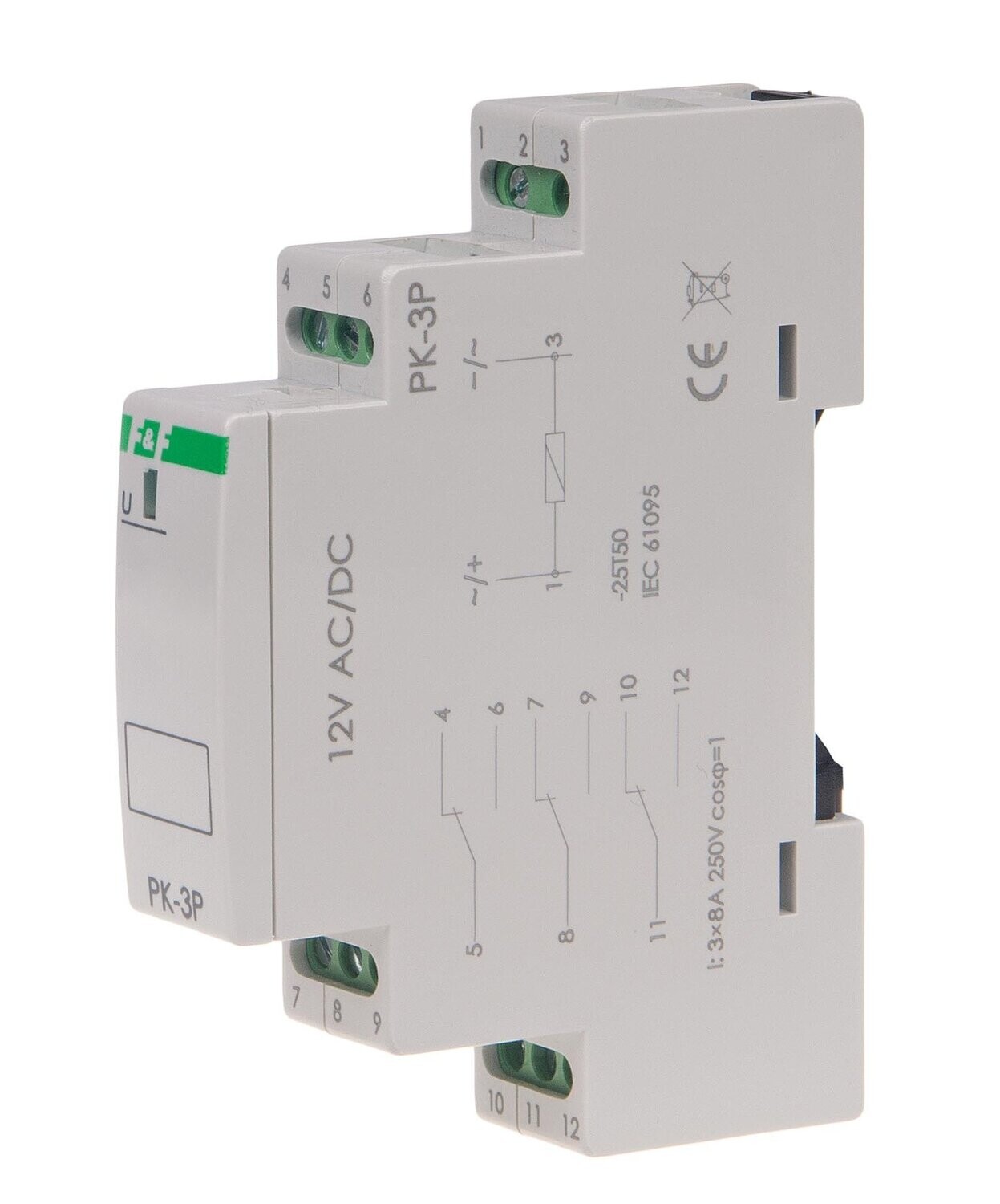 PK-3P Elektromagnetische Relais 12V AC / DC 3x 8A 3x NO/NC IP20