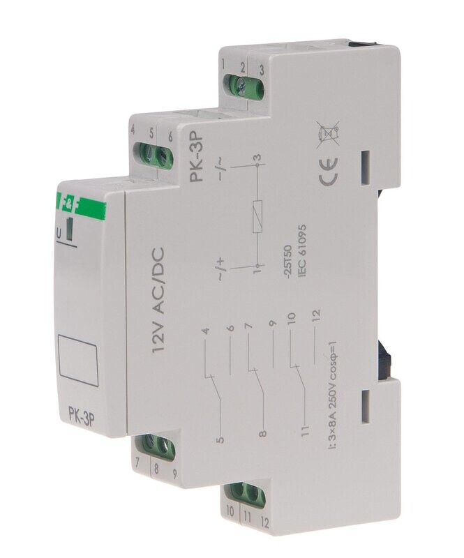 PK-3P Elektromagnetische Relais 12V AC / DC 3x 8A 3x NO/NC IP20 PK-3P Elektromagnetische Relais 12V AC / DC 3x 8A 3x NO/NC IP20