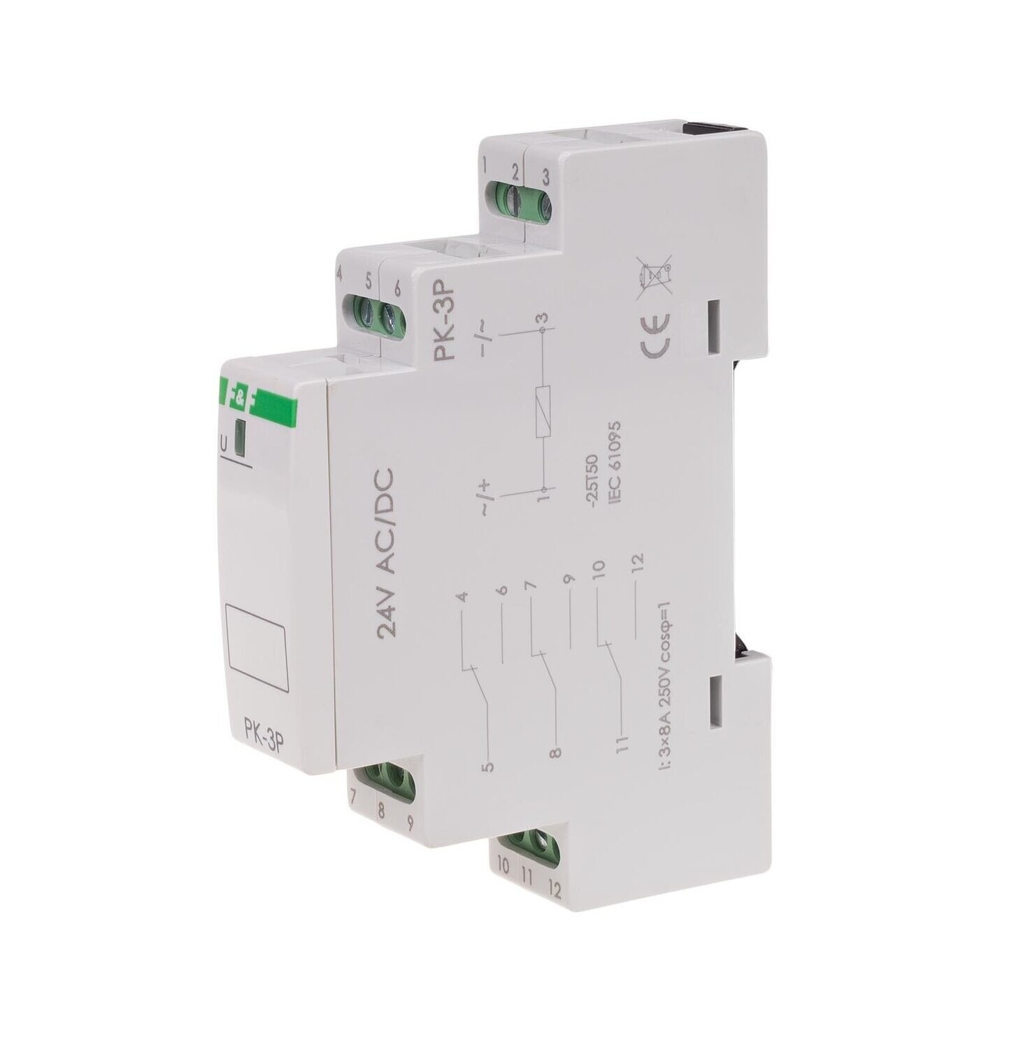 PK-3P Elektromagnetisches Relais 24V AC / DC 3x 8A 3x NO/NC IP20