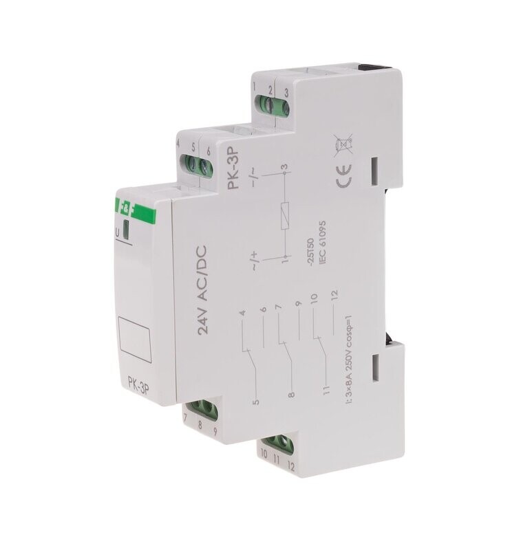 PK-3P Elektromagnetisches Relais 24V AC / DC 3x 8A 3x NO/NC IP20 PK-3P Elektromagnetisches Relais 24V AC / DC 3x 8A 3x NO/NC IP20