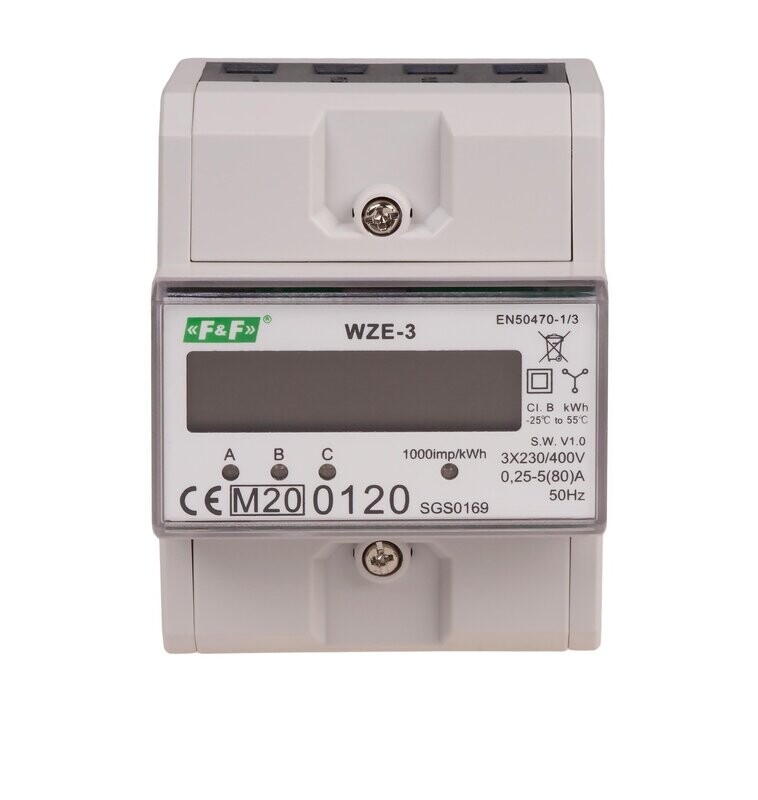WZE-3 Dreiphasen Stromzähler 80A MID geeicht 3x 230v / 400V + N WZE-3 Dreiphasen Stromzähler 80A MID geeicht 3x 230v / 400V + N