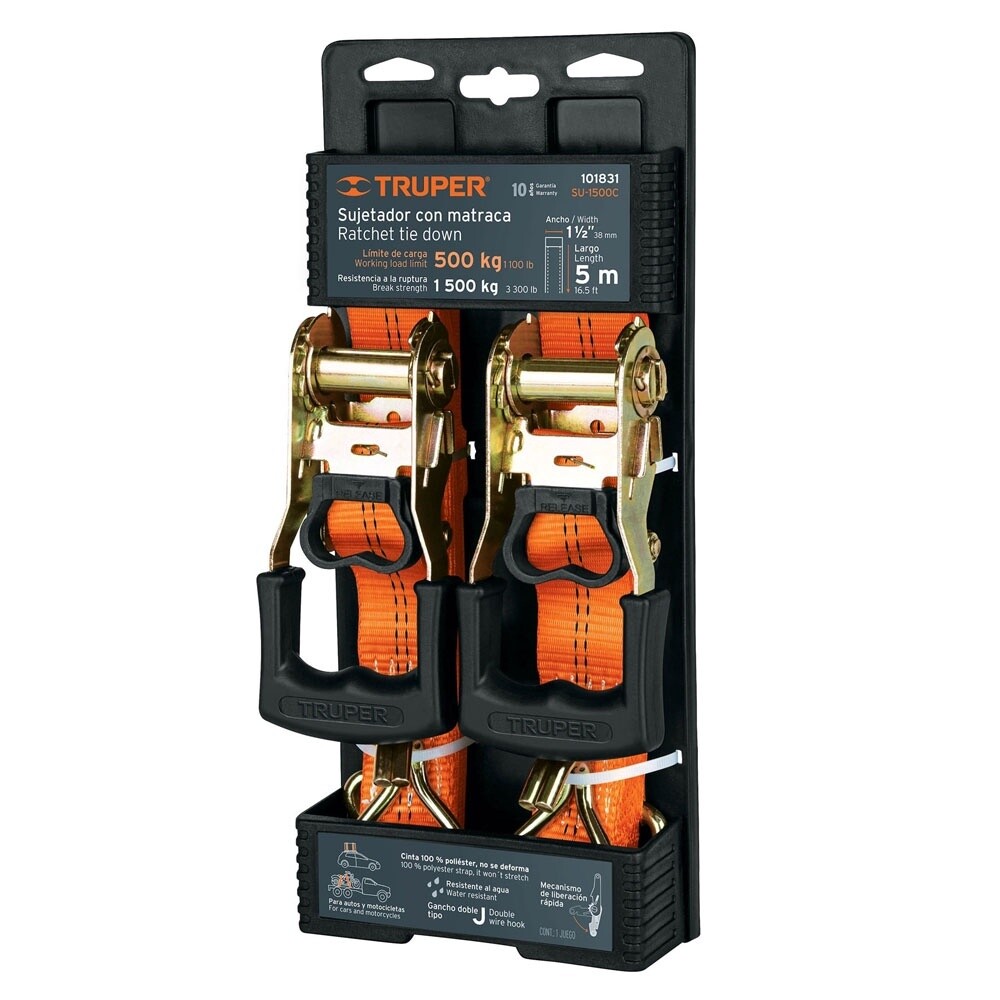 SUJETADORES CON MATRACA, CARGA MAXIMA 1500 KG  COD 101831 TRUPER SU-1500C