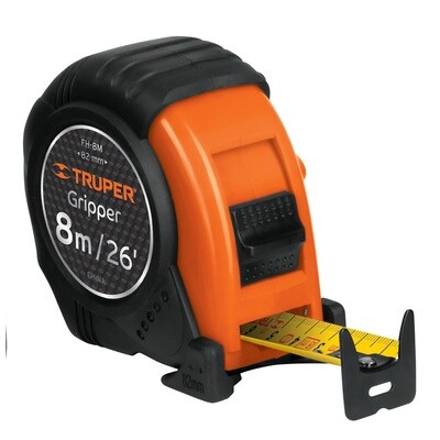 Flexometro Gripper contra impactos 8 m cinta 25 mm, Truper COD 14579