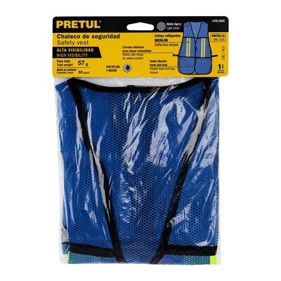 CHALECO DE SEGURIDAD CON CINTAS REFLEJANTES, AZUL  COD 21027 PRETUL CHS-200A