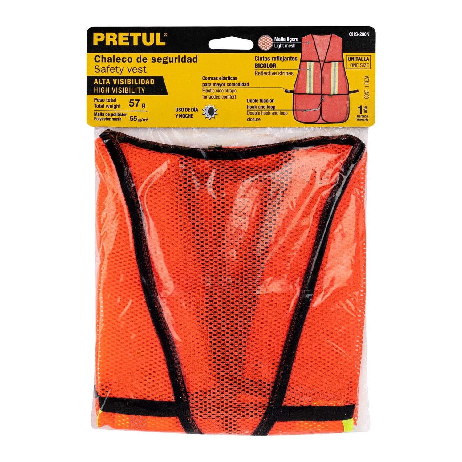 Chaleco de seguridad con cintas reflejantes, naranja, Pretul COD 21025