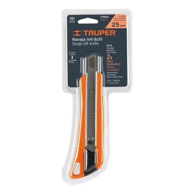 Cutter 25 mm reforzado de plastico con alma metalica, Truper COD 17904