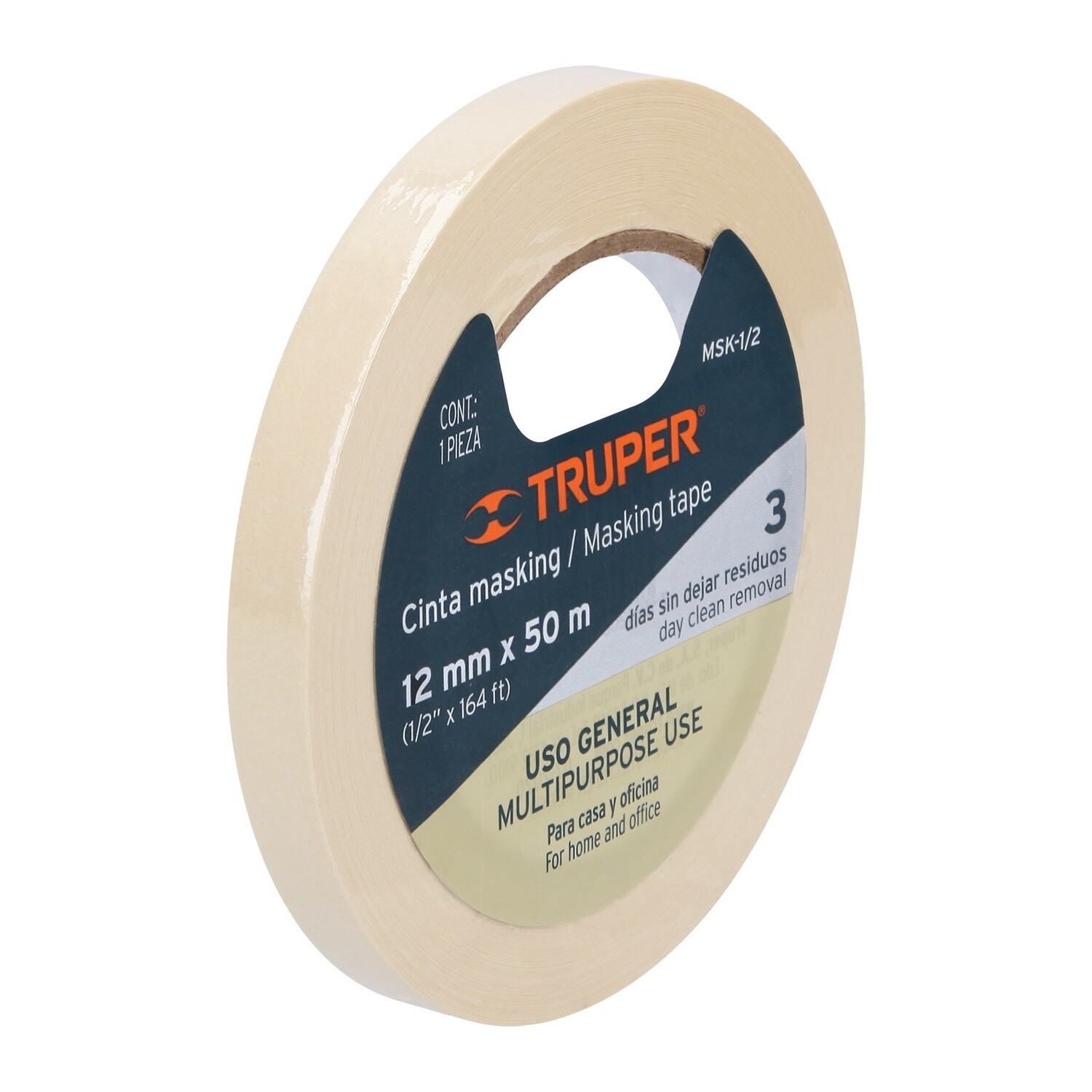 Cinta masking tape de 1/2 x 50 m, Truper COD 12589