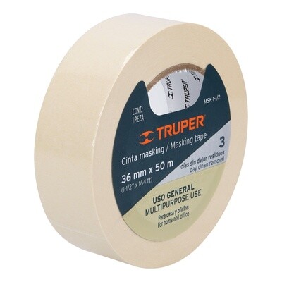 Cinta masking tape de 1-1/2 x 50 m, Truper COD 12592