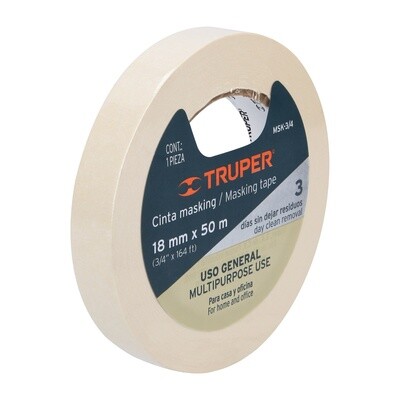 Cinta masking tape de 3/4 x 50 m, Truper COD 12590