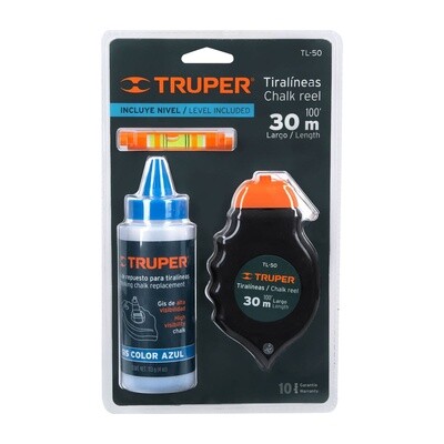 Tiralineas plastico con gis y nivel 30 m (100 ft), Truper COD 18574
