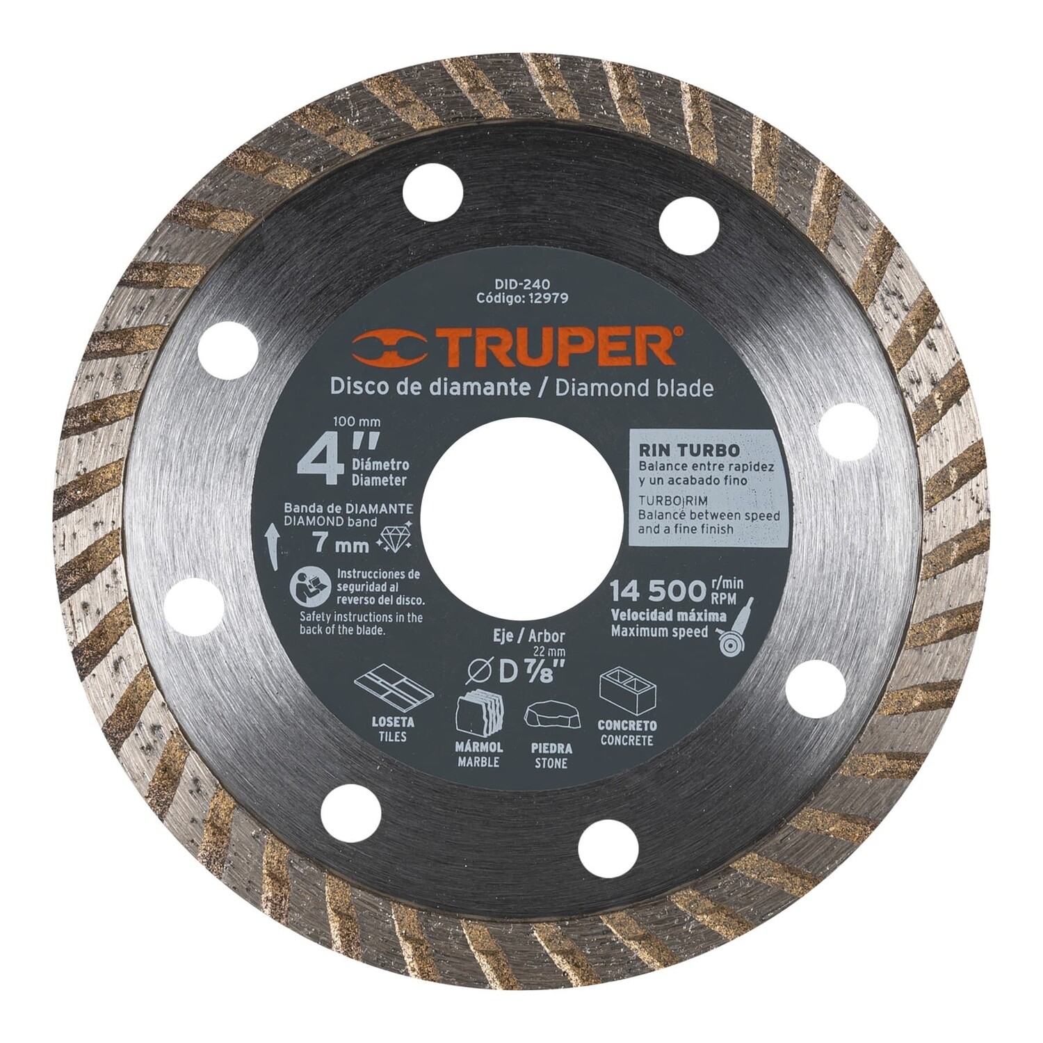 Disco de diamante de 4 x 2.2 mm, rin turbo, Truper COD 12979