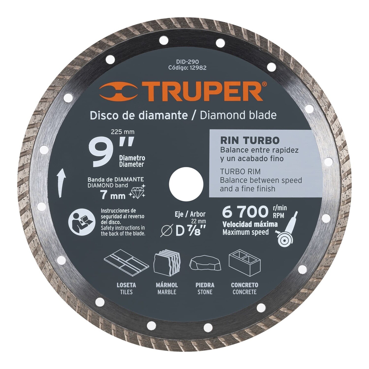 Disco de diamante de 9 x 3 mm, rin turbo, Truper COD 12982