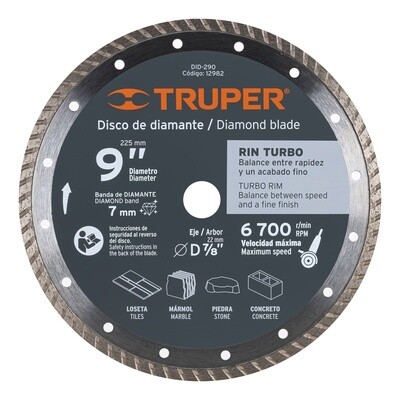 Disco de diamante de 9 x 3 mm, rin turbo, Truper COD 12982