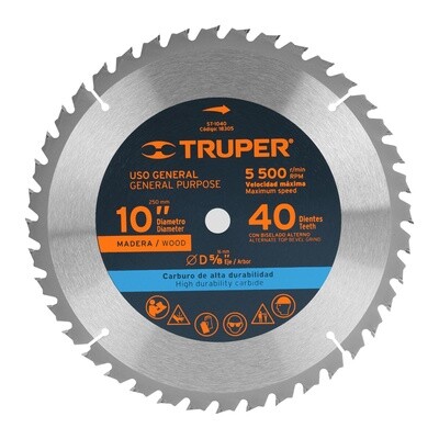 DISCO SIERRA P/MADERA 10",  40 DIENTES, CENTRO 5/8" COD 18305 TRUPER ST-1040