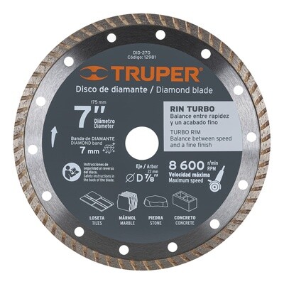 Disco de diamante de 7 x 2.8 mm, rin turbo, Truper COD 12981