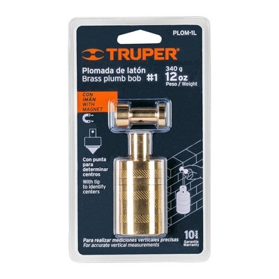 Plomada de laton 12 oz con centro y guia magnetica, Truper COD 17067