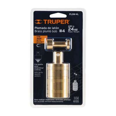 Plomada de laton 24 oz con centro y guia magnetica, Truper COD 17069