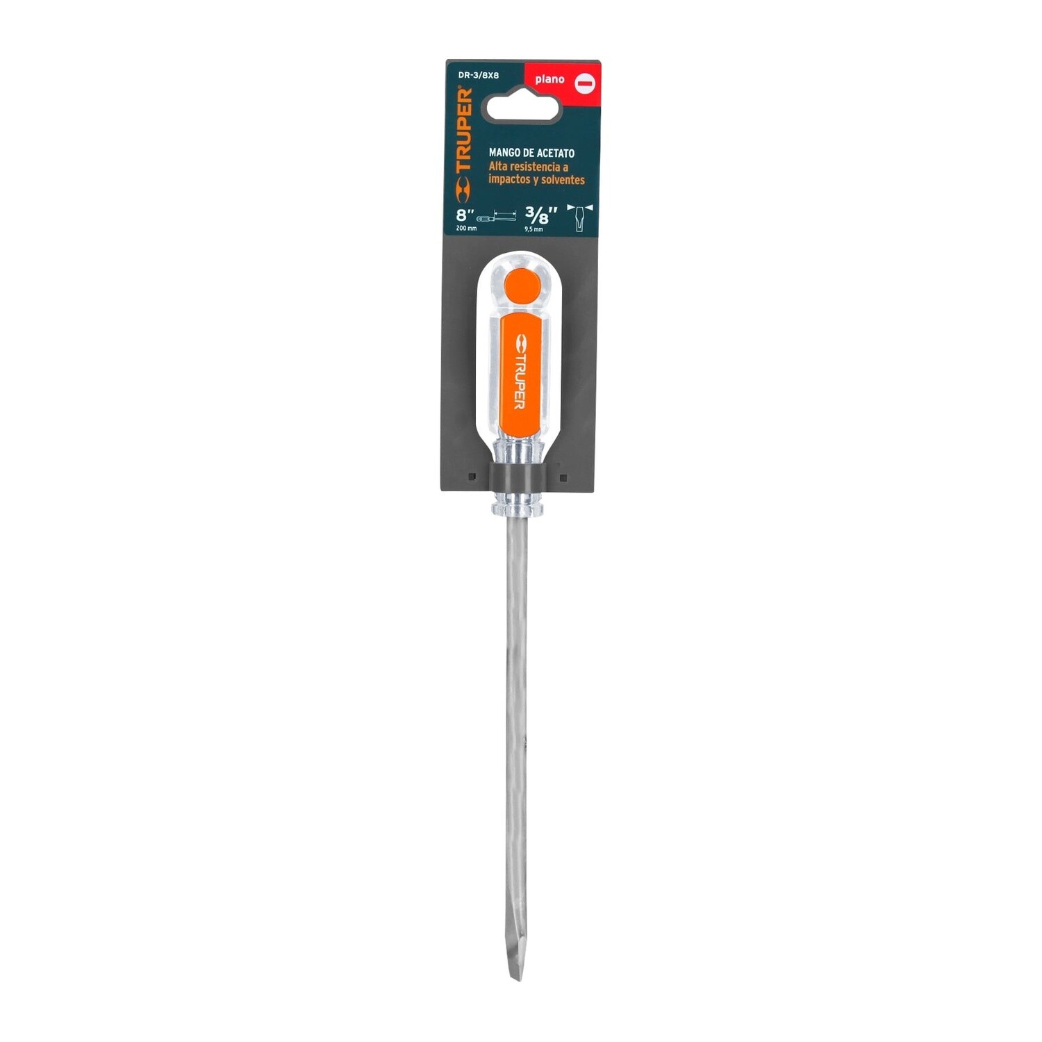 Desarmador plano 3/8 x 8 mango de acetato, Truper COD 14008