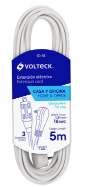 Extension electrica domestica 8 m clavija plana, blanca COD 48030
