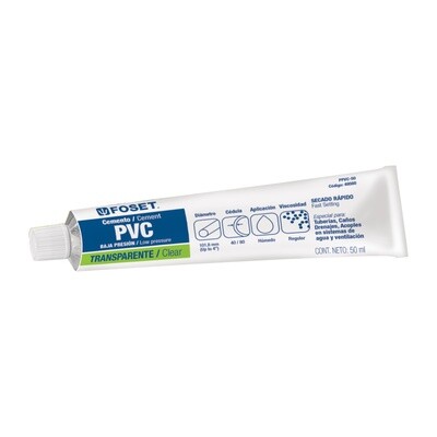 Cemento para PVC, transparente, baja presion, tubo 50ml, Foset COD 49560