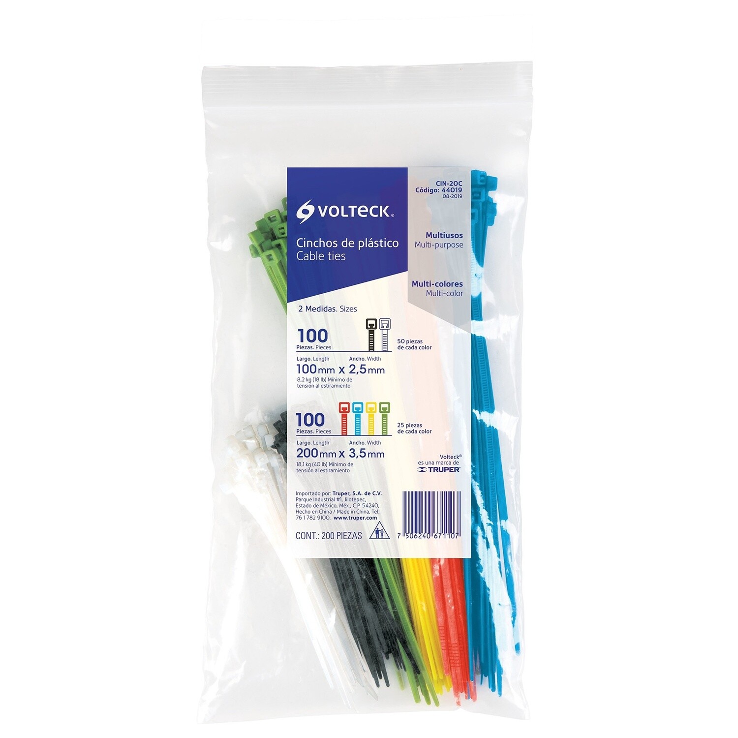 Cincho de plastico en colores surtidos, B200PZ (POR PIEZA) COD 44019