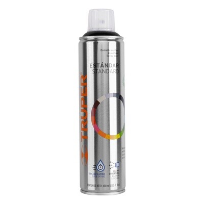 Pintura en aerosol, negro brillante, bote esbelto, 400 ml Truper COD 19031