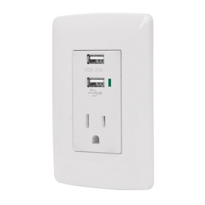 Contacto aterrizado 2 puertos USB, blanco, linea Italiana COD 48065