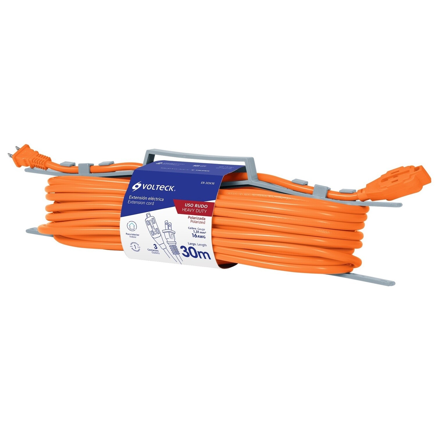Extension electrica de uso rudo 30 m 2x16 AWG, Volteck COD 48051