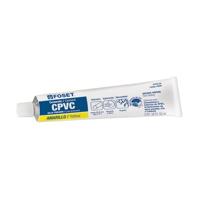 Cemento para CPVC en tubo de 50 ml, baja presion, Foset COD 49565
