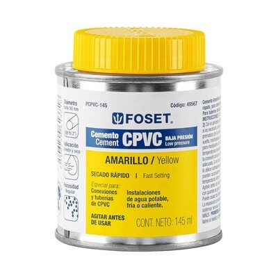 Cemento amarillo para CPVC en bote de 145 ml,baja presion, Foset COD 49567