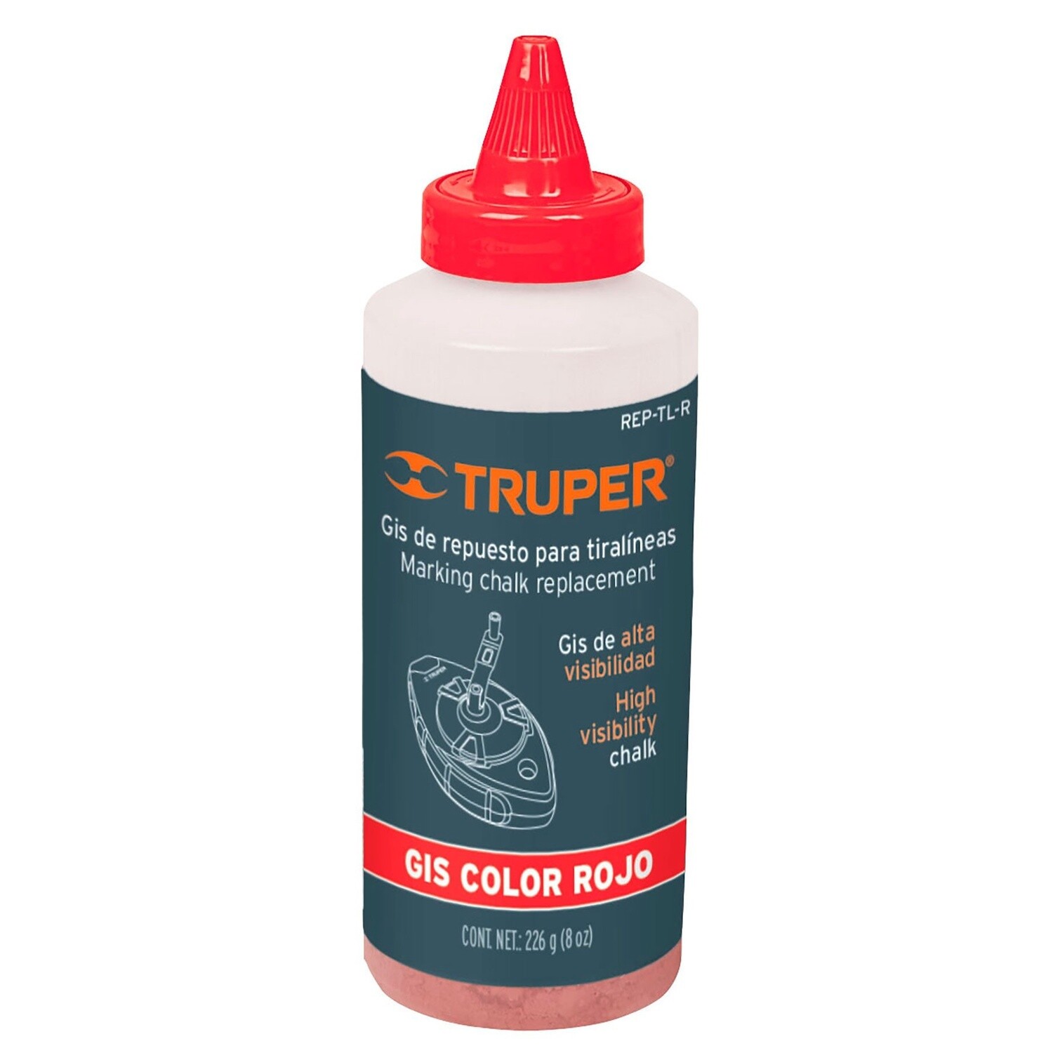 Gis rojo para tiralineas, alta visibilidad, 8 oz, Truper COD 18578
