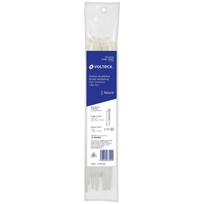 Cinchos plasticos 120 lb, 300x7.6 mm, naturales (POR PIEZA) B10PZ COD 48982
