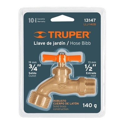 Llave para manguera, de laton 140g, 1/2, blister, Truper COD 13147
