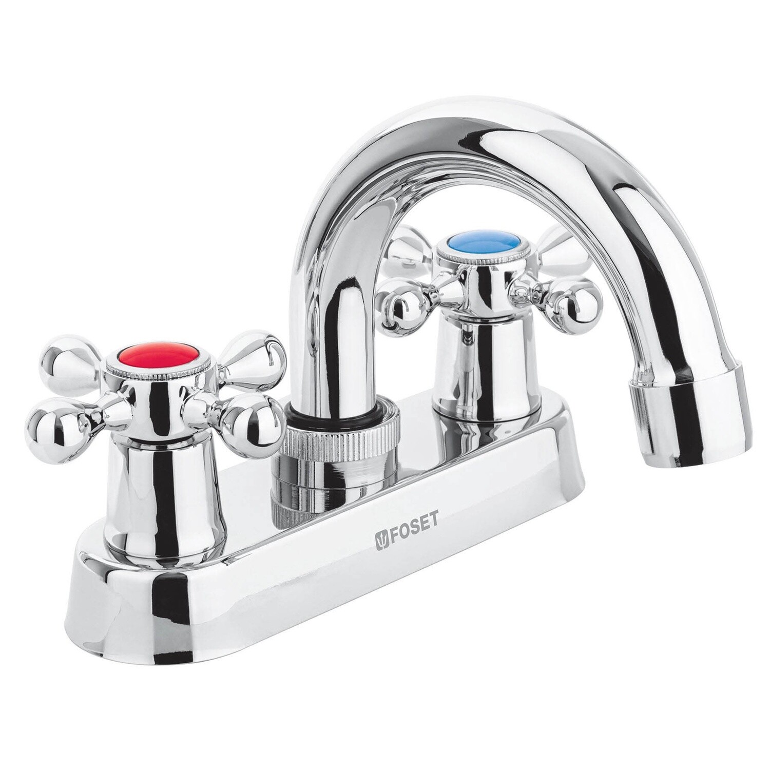 Mezcladora 4 para lavabo, cuello curvo, manerales cruceta COD 47681