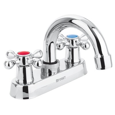 Mezcladora 4 para lavabo, cuello curvo, manerales cruceta COD 47681