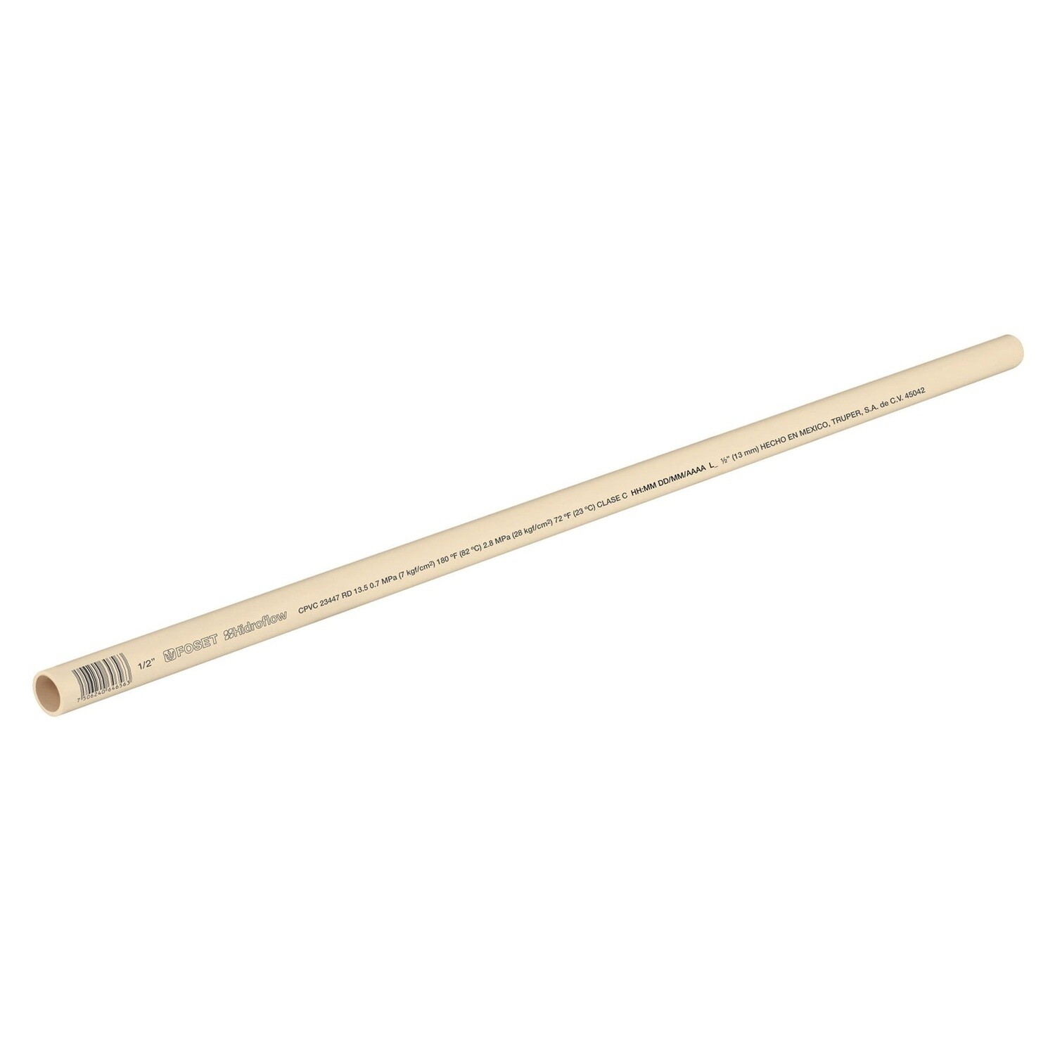 TUBO CPVC 1/2" DE 3 METROS TRUPER COD 45042