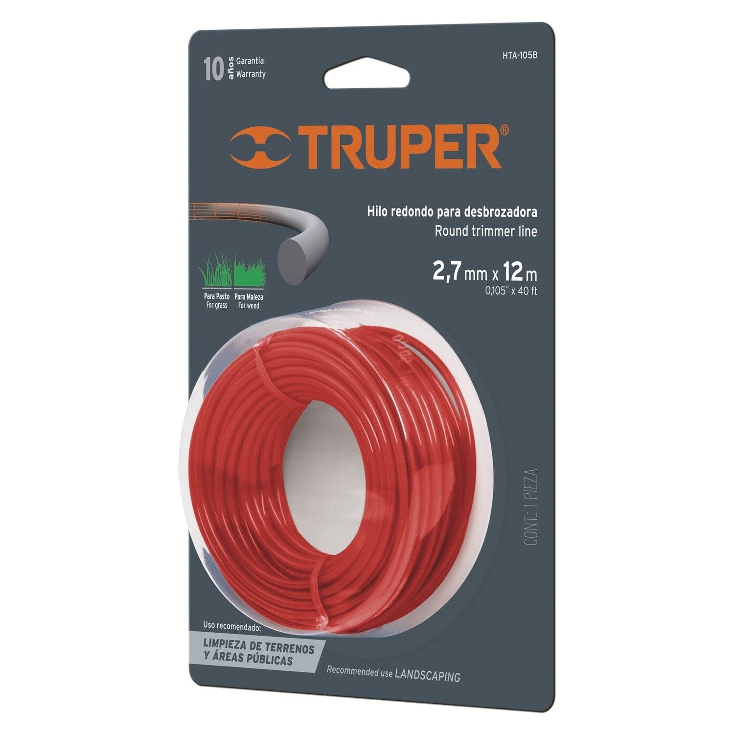 Rollo de hilo para desbrozadora. 2.7 mm x 12 m. truper 16945