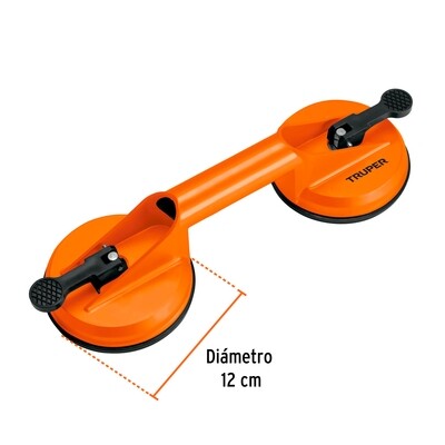 Ventosa de aluminio para vidrio, 2 copas de succion, Truper 100761