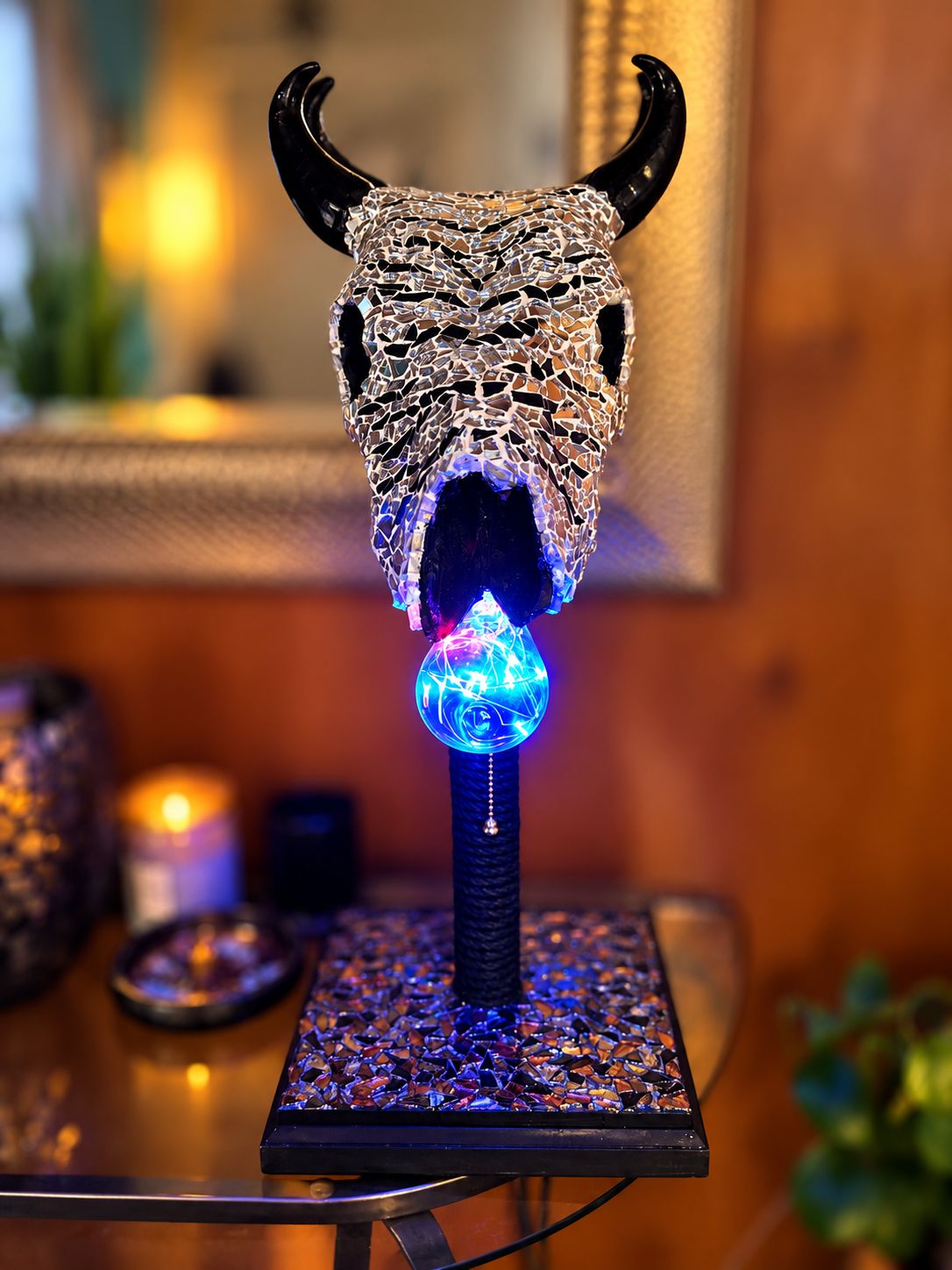 Mosaic Bull Skull Lamp