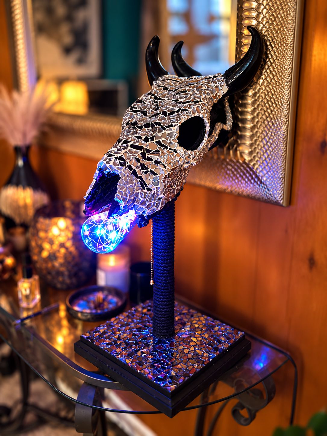 Mosaic Bull Skull Lamp