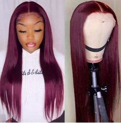 Colored Wigs 99J Straight 13x4 Lace Front Wigs Red Wine Color Virgin Human Hair Wigs 150% Density