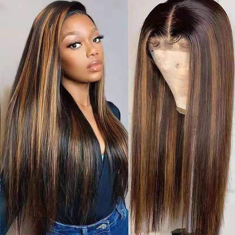Highlight Piano Color Glueless 13*6 Straight Wig Brazilian Human Hair Luxurious Customization