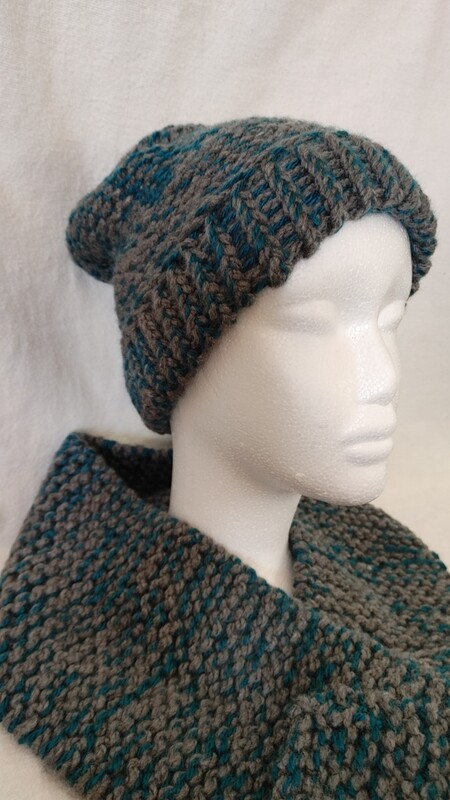 Teal &amp; Gray Double Knit Hat and Scarf *FREE SHIPPING*