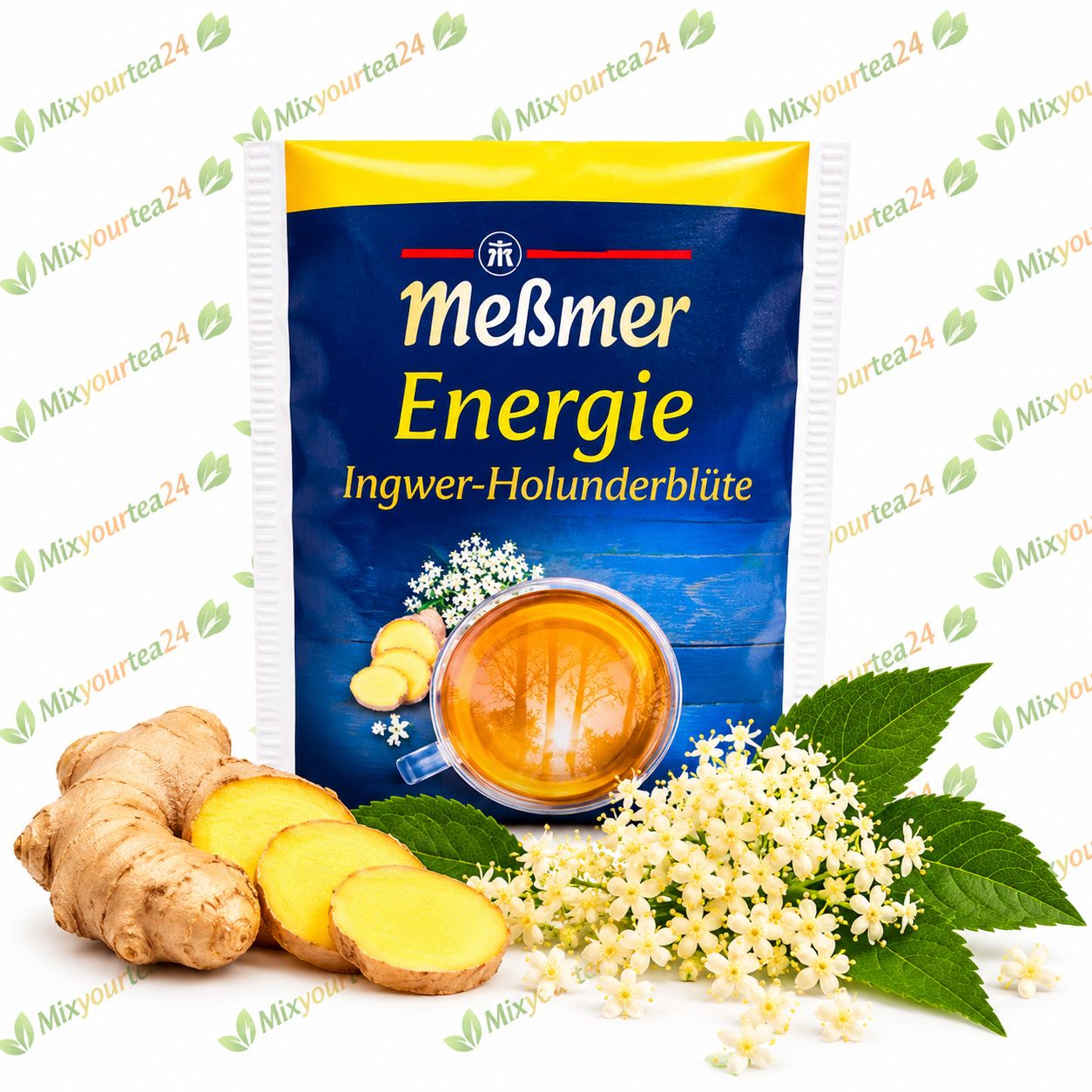 Meßmer Energie Ingwer-Holunderblüte – Kräutertee einzeln verpackter Teebeutel 2 g Meßmer Energie Ingwer-Holunderblüte Teebeutel mit frischem Ingwer, Holunderblüten bei Mixyourtea24