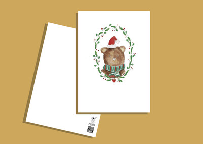 Postkarte Bär im Kranz