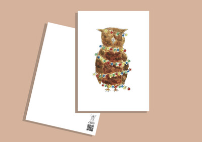 Postkarte Uhu mit Lichterkette