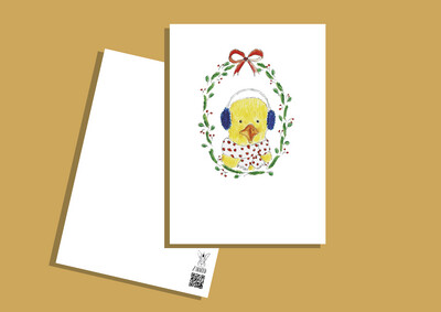 Postkarte Küken im Kranz