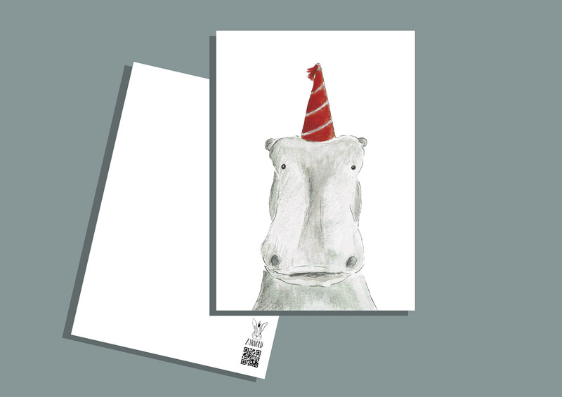 Postkarte PartyNilpferd