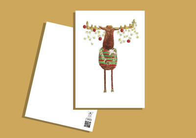 Postkarte Elch mit Lichterkette